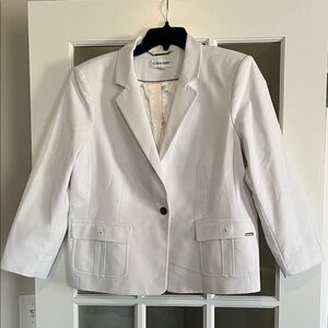 Calvin Klein White Single-Button Notch Lapel Blazer